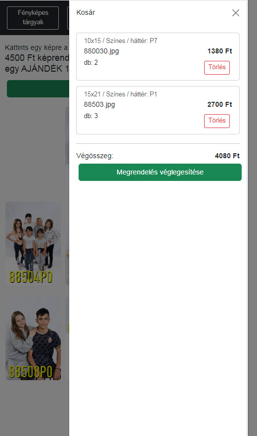 Méret és darabszám kiválasztása